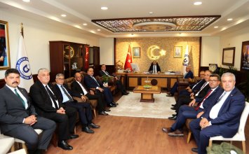 02.08.2023 Aydın Commodity Exchange Delegation Visited Aydın Adnan Menderes University Rector Professor Doctor Bulent Kent in His Office