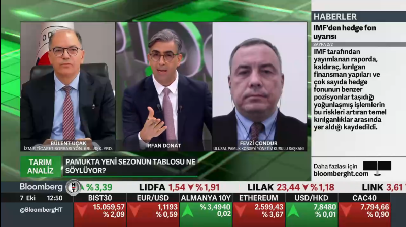 07.10.2026 Başkan Çondur, Bloomberg HT’de Pamuk Sektörünü Değerlendirdi