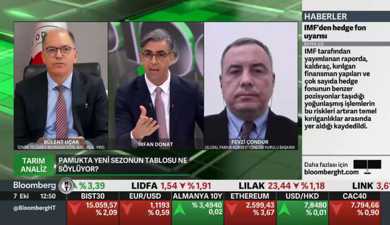 07.10.2026 Başkan Çondur, Bloomberg HT’de Pamuk Sektörünü Değerlendirdi