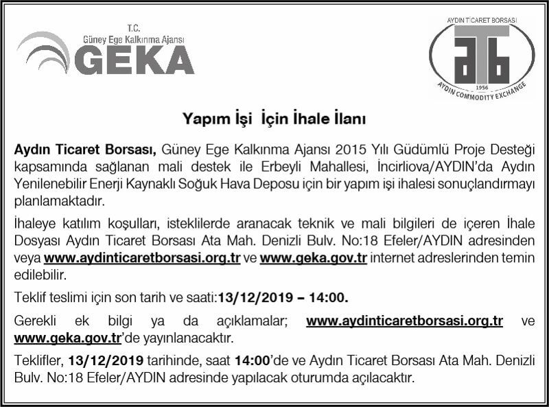 22.11.2019 Yapım İşi İçin İhale İlanı