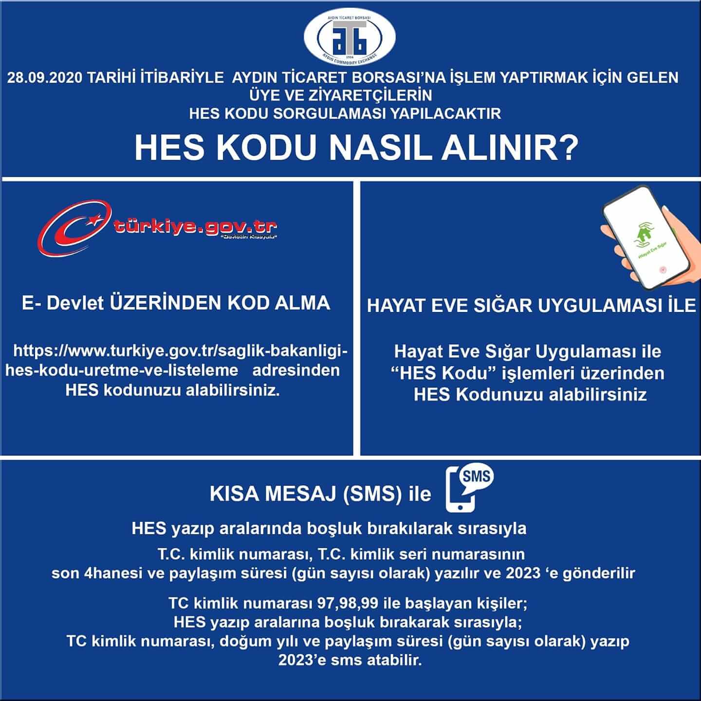 28.09.2020 AYDIN TİCARET BORSASI HES KODU UYGULAMASINA BAŞLADI